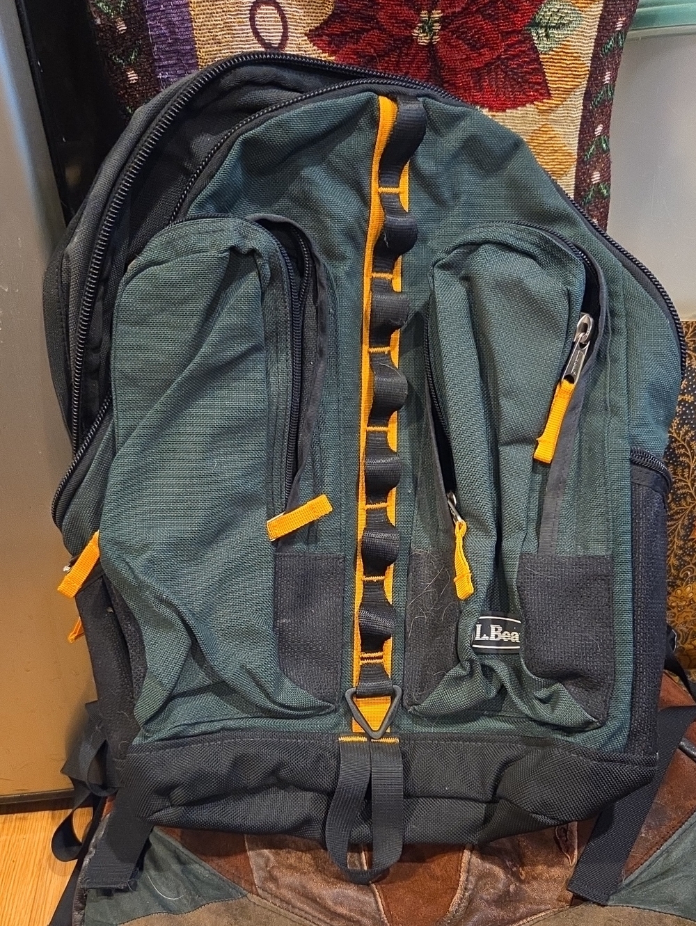 L.L. Bean Green Backpack with Orange Accents